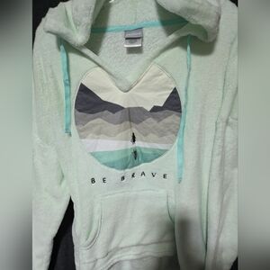 Disney Frozen II Anna "Be Brave" Women's Mint Green Plush Hoodie in size Large